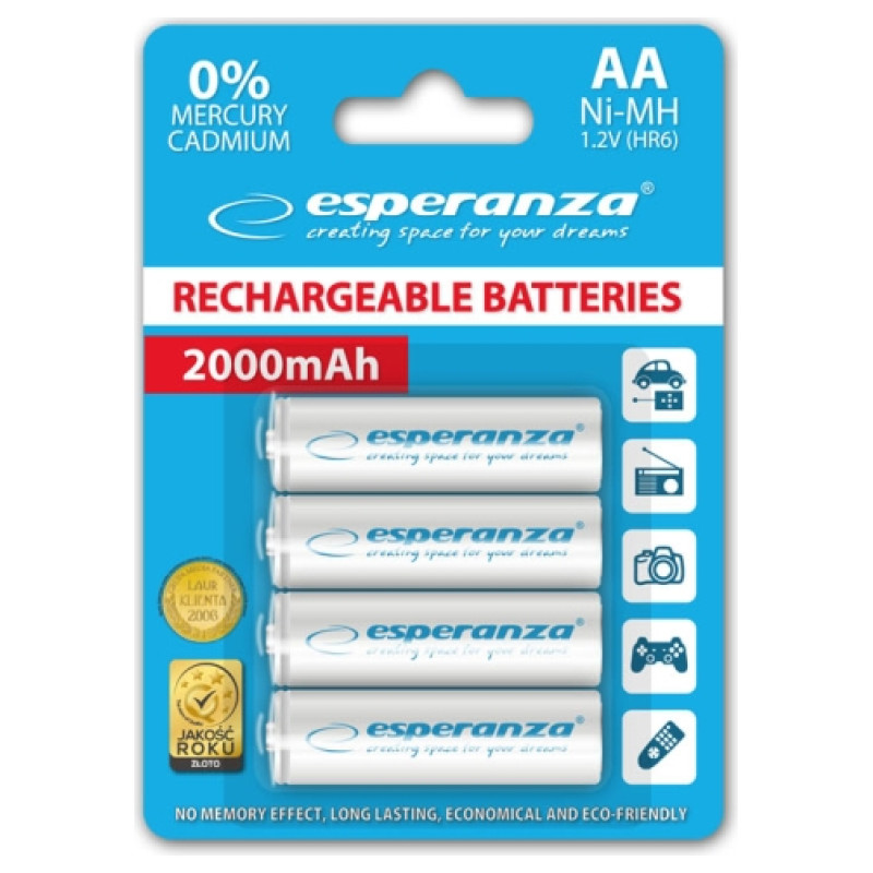 Esperanza EZA104W PRECHARGED HR6 2000MAH ALWAYS READY BLISTERA IEPAKOJUMĀ 4GB.
