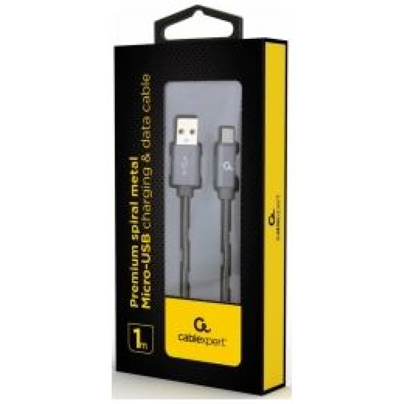 Gembird USB Male - Micro USB Male Premium spiral metal 1m Metallic Grey