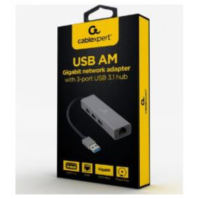 Gembird USB AM Gigabit Network Adapter with 3-port USB 3.0 hub