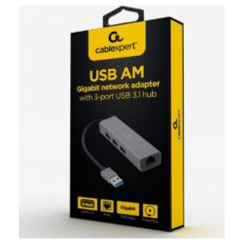 Gembird USB AM Gigabit Network Adapter with 3-port USB 3.0 hub