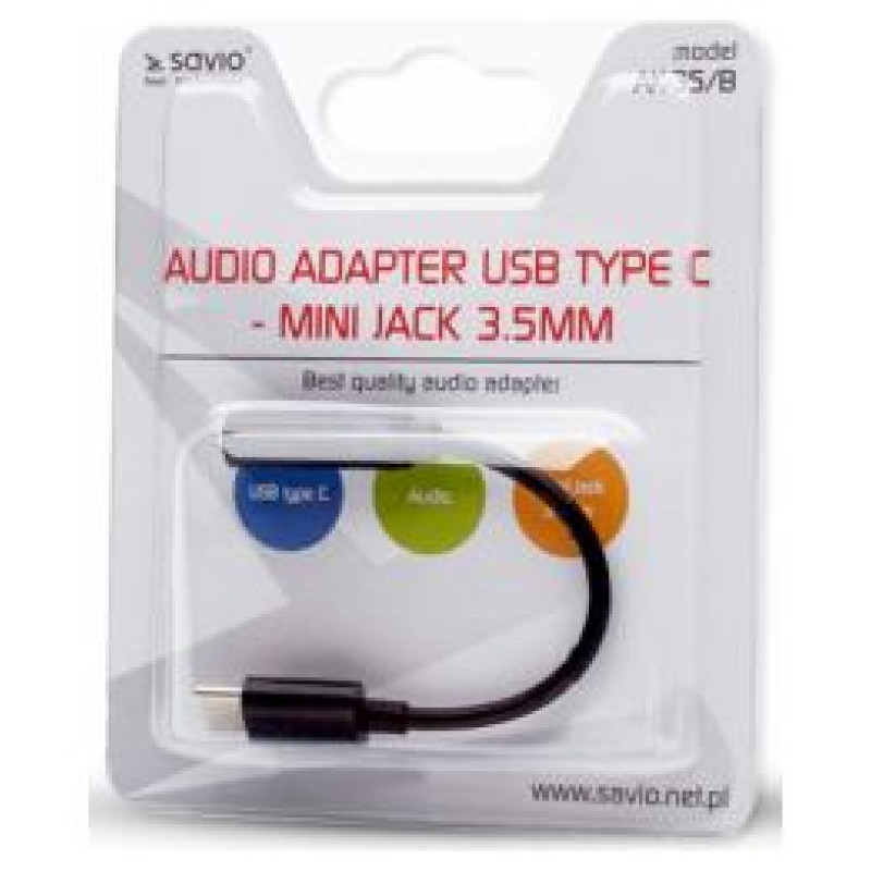 Savio Kabelis Savio USB Type C Male - 3.5mm Female Black