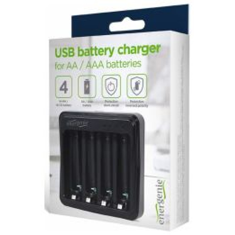 Gembird Bateriju lādētājs Gembird USB 4-slot for AA/ AAA Black