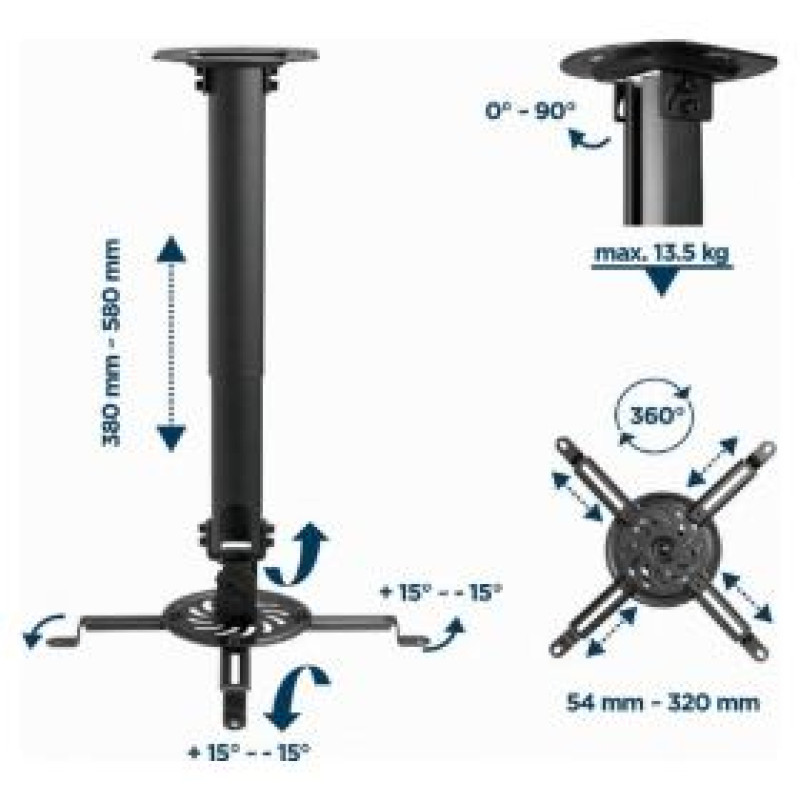 Gembird Stiprinājums projektoram Gembird Adjustable Ceiling Mount for Projector/ Beamer