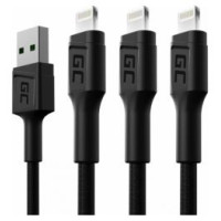 Green Cell Set of 3x Apple Lightning Fast Charging Cable with White LED Backlight 2m