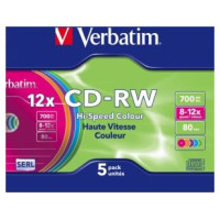 Verbatim Matricas CD-RW SERL Verbatim 700 MB 8x-12X Colour, 5 Pack Slim