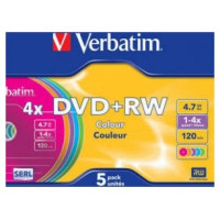 Verbatim Matricas DVD+RW Verbatim 4.7GB 4x Colour, 5 Pack Slim