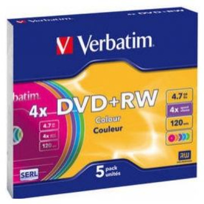 Verbatim Matricas DVD+RW Verbatim 4.7GB 4x Colour, 5 Pack Slim