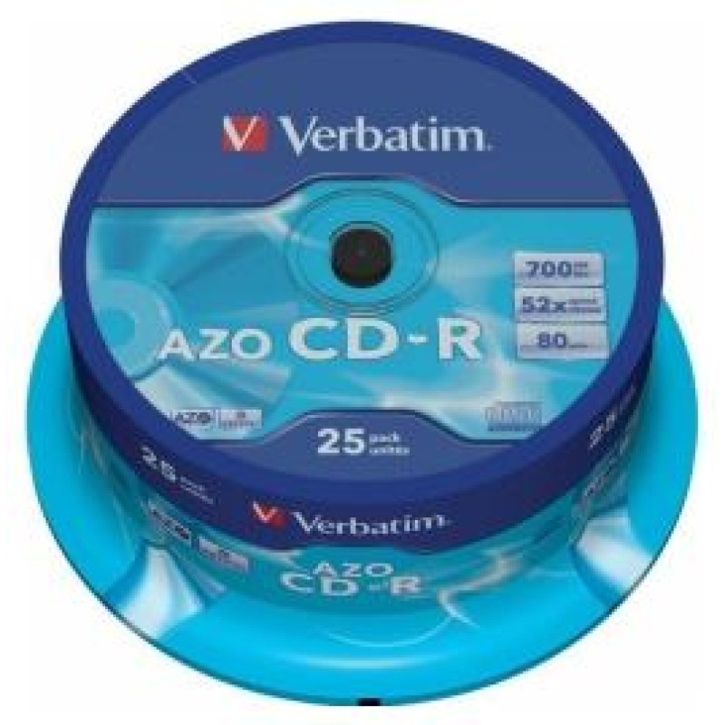 Verbatim Matricas CD-R AZO Verbatim 700MB 1x-52x Crystal, 25 Pack Spindle