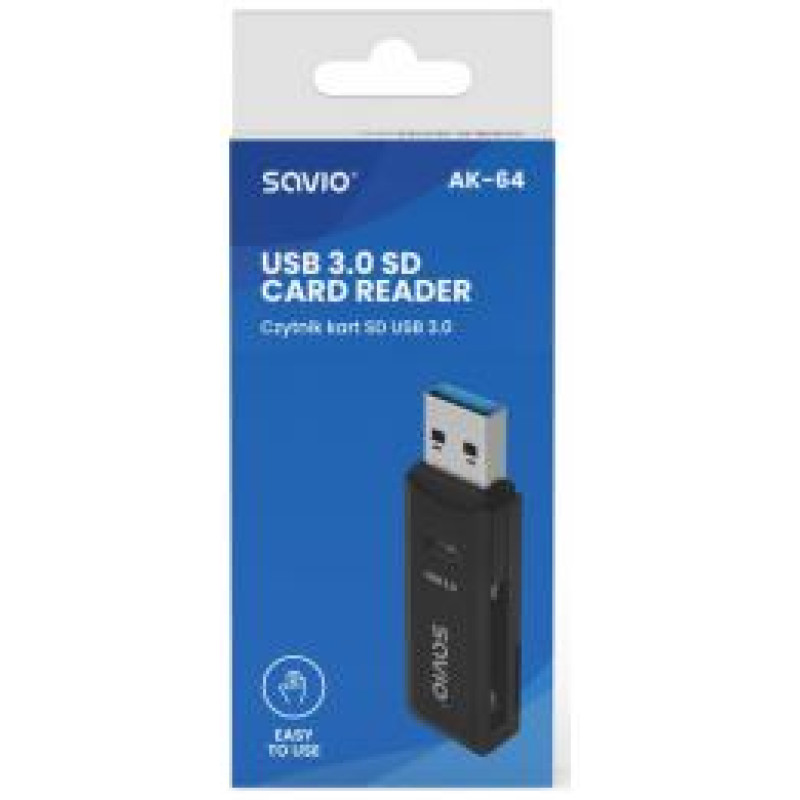 Savio Kar&scaron;u lasītājs Savio USB 3.0 SD Reader Black