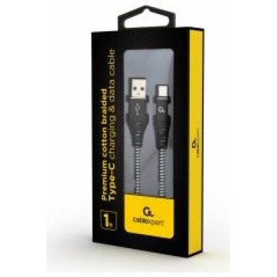 Gembird USB Male - USB Type C Male Premium cotton braided 1m Black