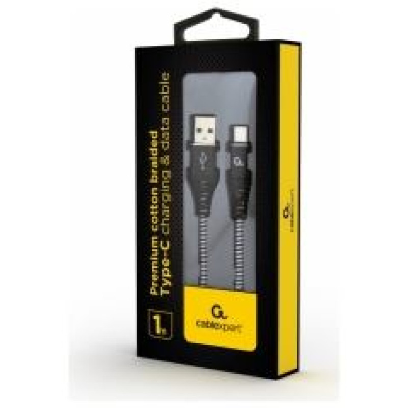Gembird USB Male - USB Type C Male Premium cotton braided 1m Black