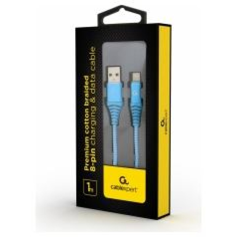 Gembird USB Male - Lightning Male Premium cotton braided 1m Blue/White