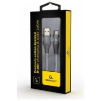 Gembird USB Male - Lightning Male Premium cotton braided 1m Space Grey/White