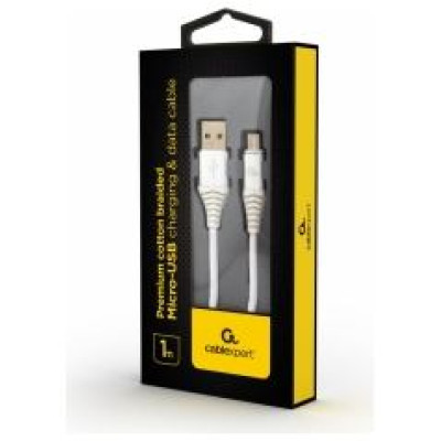 Gembird USB Male - Micro USB Male Premium cotton braided 1m Silver/White