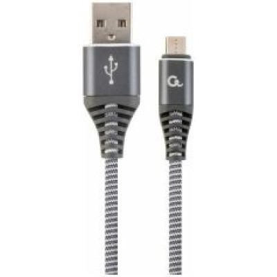 Gembird USB Male - Micro USB Male Premium cotton braided 2m Space Grey/White
