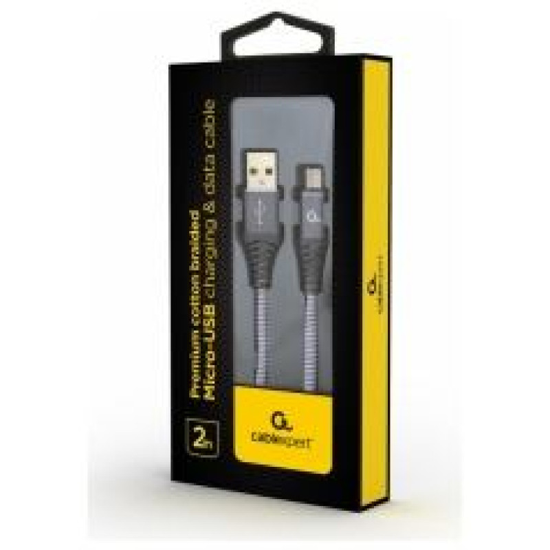 Gembird USB Male - Micro USB Male Premium cotton braided 2m Space Grey/White