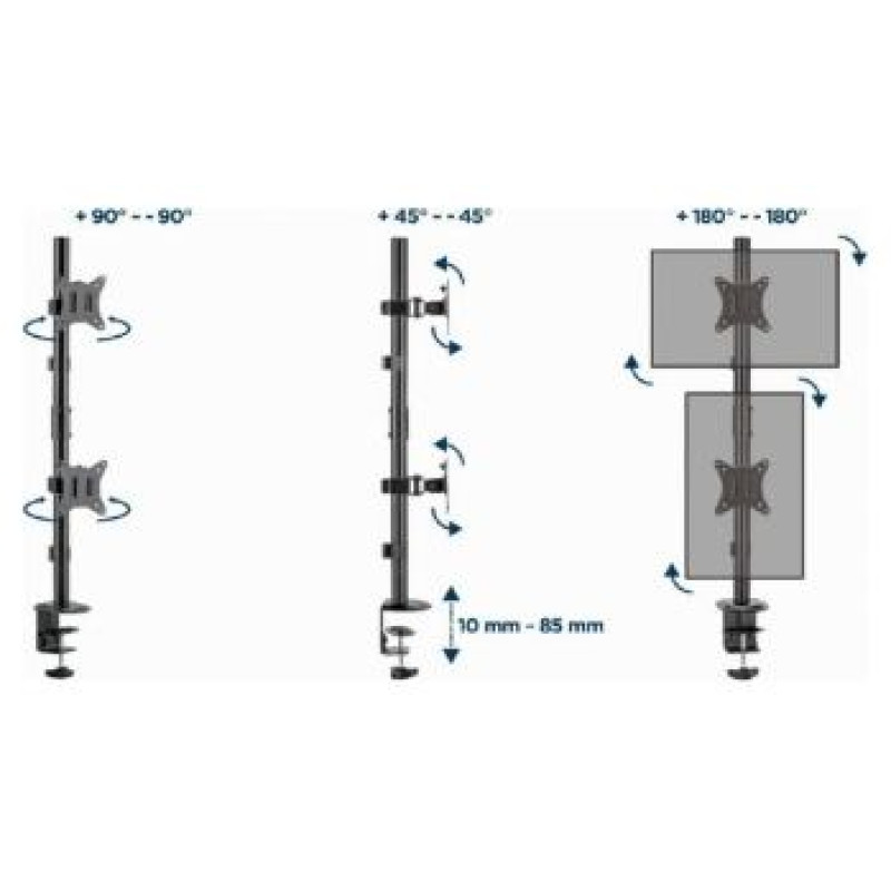 Gembird Monitora stiprinājums Gembird Adjustable 2-display Vertical Desk Mount