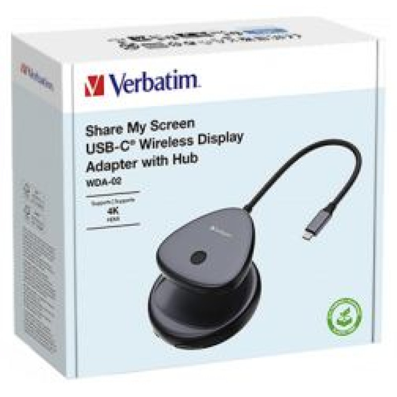 Verbatim Bezvadu displeja adapteris Verbatim Share My Screen 4K Adapter 4K with Hub WDA-02 Type-C
