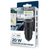 Gembird Auto lādētājs Gembird USB Type-C + USB Type-A Black