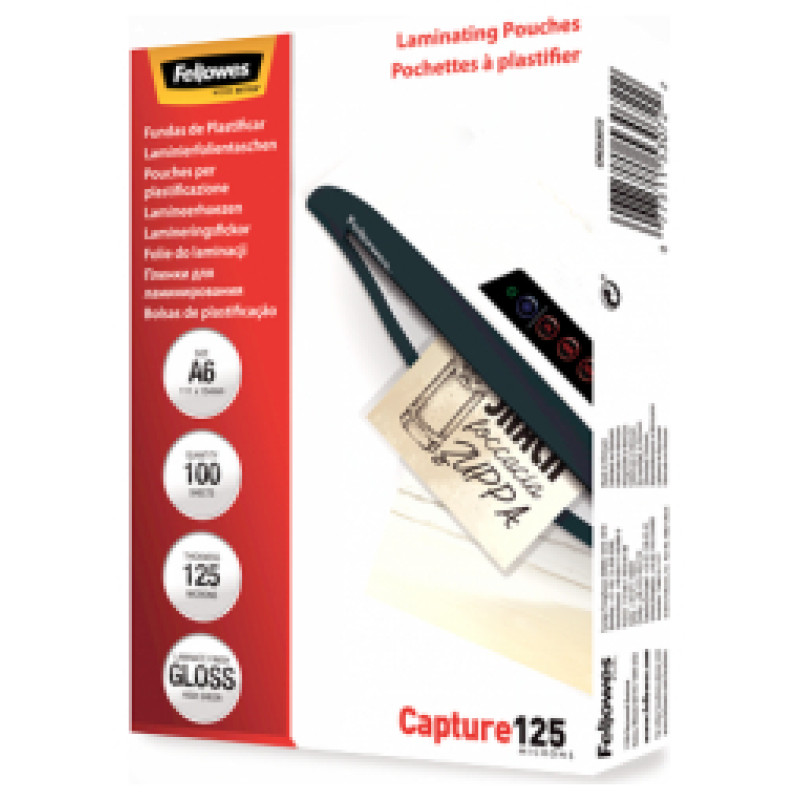 Fellowes Laminē&scaron;anas plēve Fellowes A6 Glossy 125 Micron Laminating Pouch - 100 pack