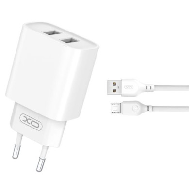 XO CE02C Mobilo telefonu lādētājs 2xUSB 2.1A + Micro USB kabelis 1m