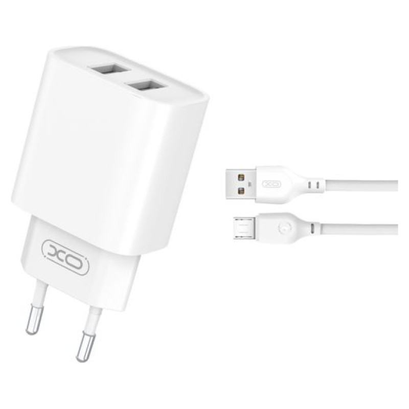 XO CE02C Mobilo telefonu lādētājs 2xUSB 2.1A + Micro USB kabelis 1m