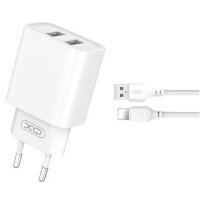 XO CE02C Mobilo telefonu lādētājs 2xUSB 2.1A  Lightning kabelis 1m