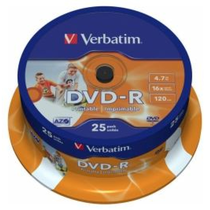 Verbatim Matricas DVD-R AZO Verbatim 4.7GB 16x Wide Printable ID Brand 25 Pack Spindle