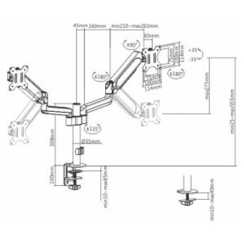 Gembird Monitora stiprinājums Gembird Adjustable Desk 2-display Mounting Arm 17&rdquo;-32&rdquo;