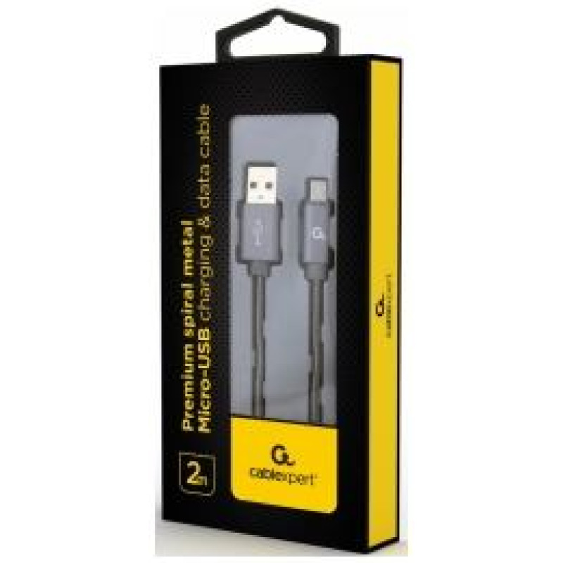 Gembird USB Male - Micro USB Male Premium spiral metal 2m Metallic Grey