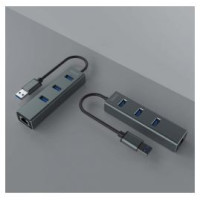 Savio USB Centrmezgls Savio 3-port USB-A 3.1 Gen 1 Hub with RJ-45 Gigabit Ethernet