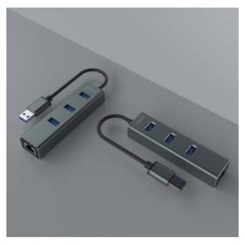 Savio USB Centrmezgls Savio 3-port USB-A 3.1 Gen 1 Hub with RJ-45 Gigabit Ethernet