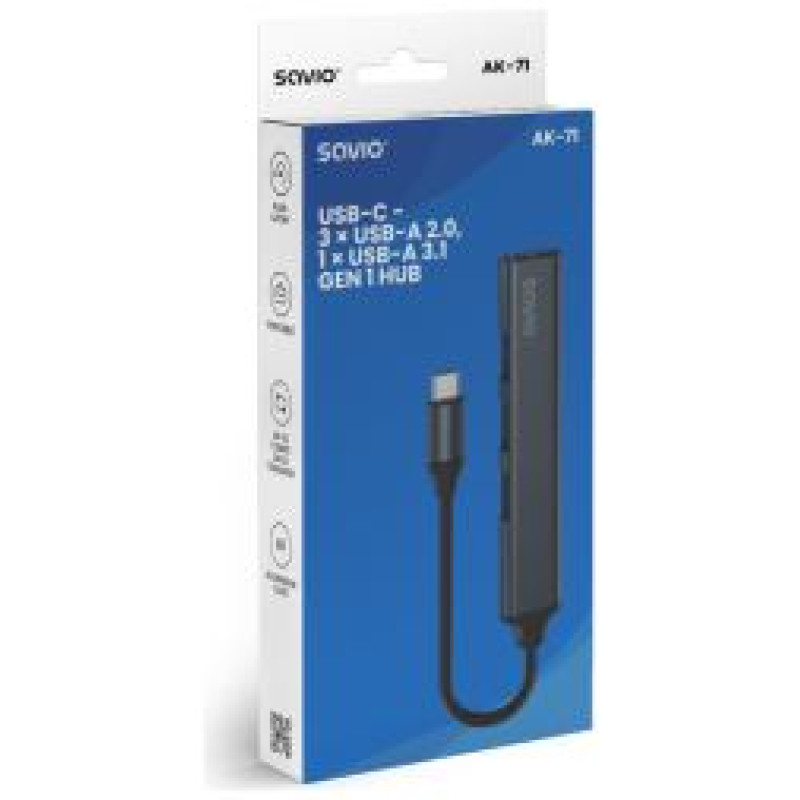 Savio Adapteris Savio USB-C &ndash; 3 &times; USB-A 2.0, 1 &times; USB-A 3.1 GEN 1 HUB AK-71
