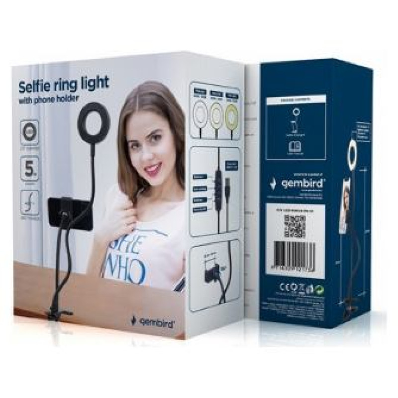Gembird LED Selfie Ring Light with Phone Holder