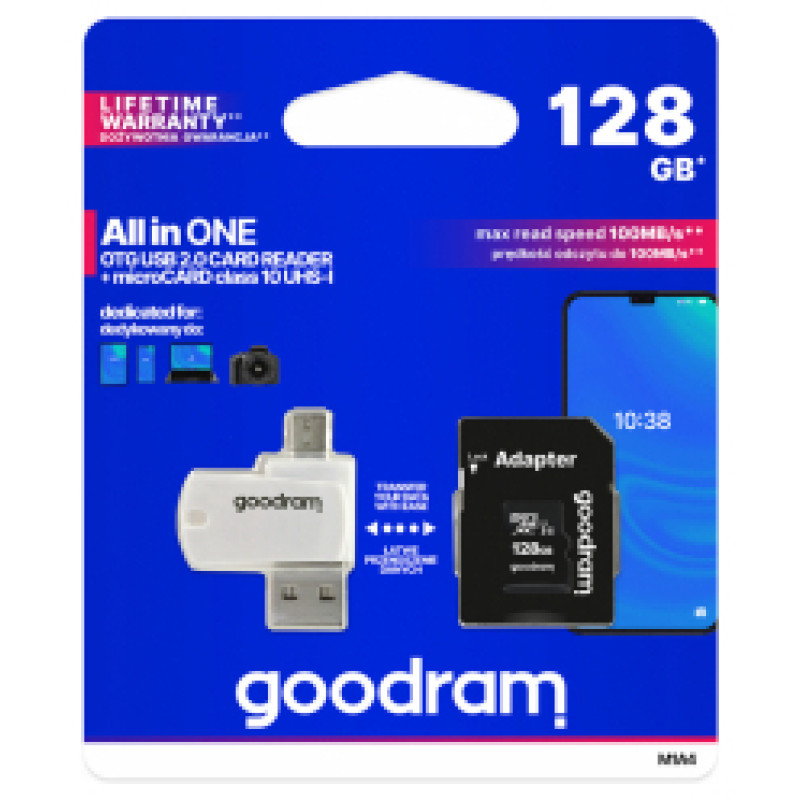 Goodram MicroSDXC 128GB Class 10 UHS I + Card reader + adapter