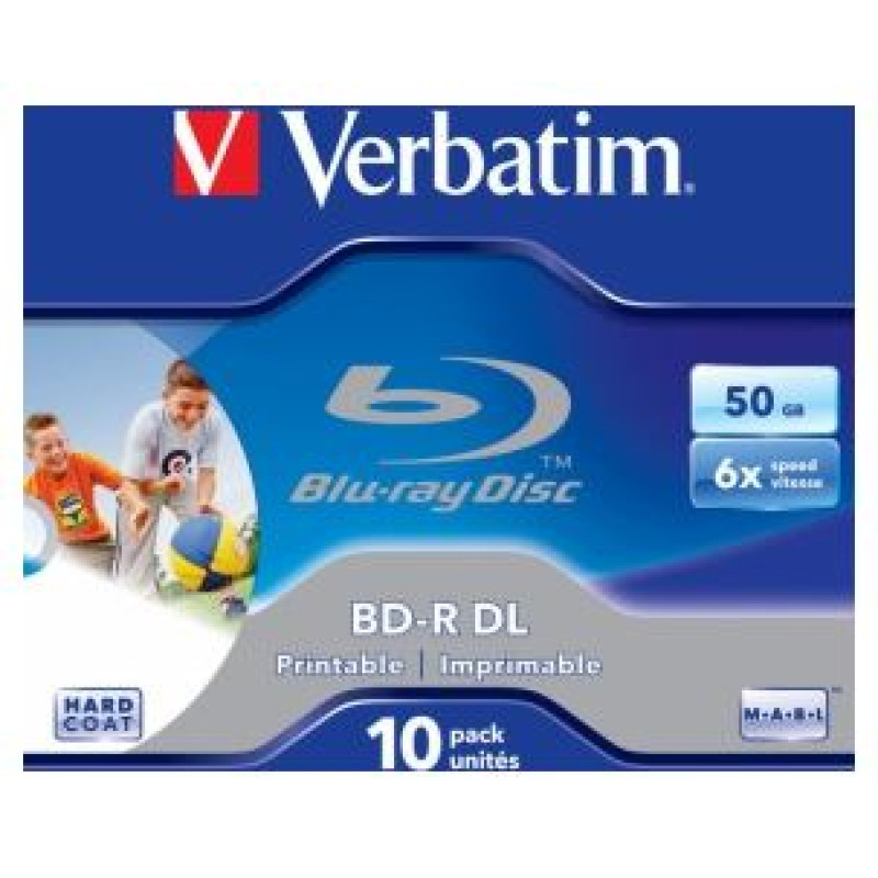 Verbatim Matricas BD-R Verbatim 50 GB 6x Dual Layer Wide Printable No ID 10 Pack Jewel