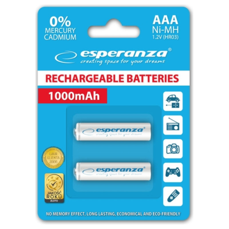 Esperanza EZA101W PRECHARGED HR03 1000MAH ALWAYS READY BLISTERA IEPAKOJUMĀ 2GB.