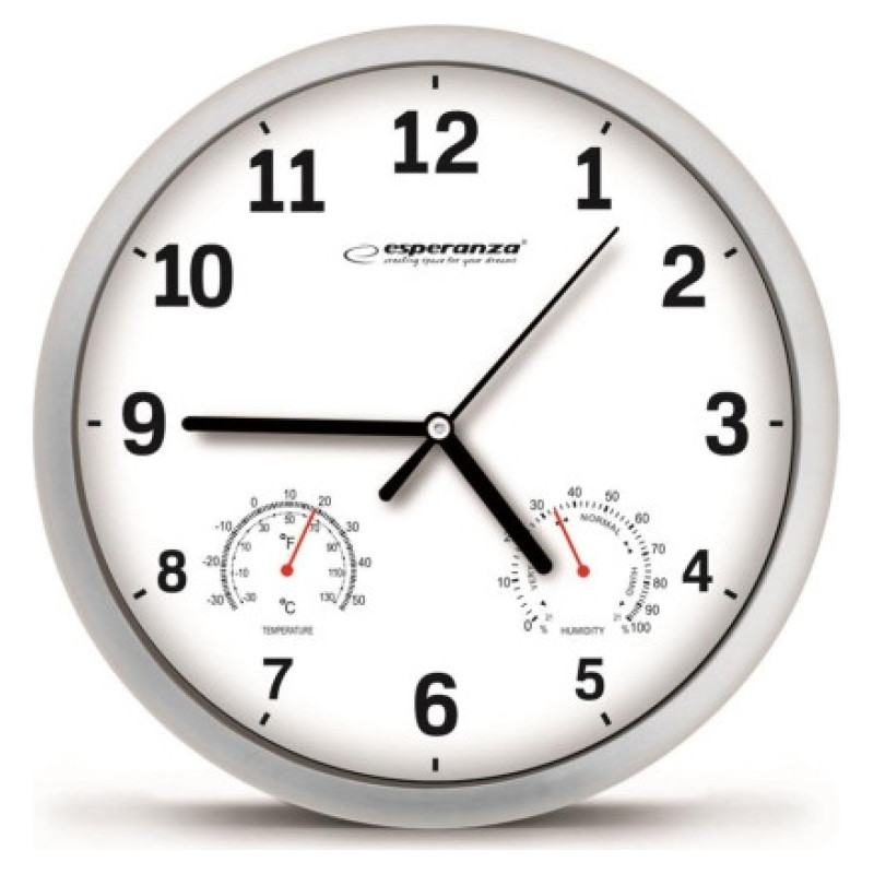 Esperanza EHC016W Sienas pulkstenis ar termometru un gaisa mitruma mērītāju. 25cm