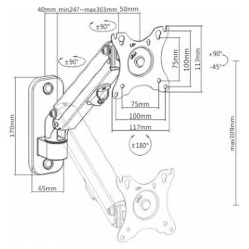 Gembird Monitora stiprinājums Gembird Adjustable Wall Display Mounting Arm 27&rdquo;