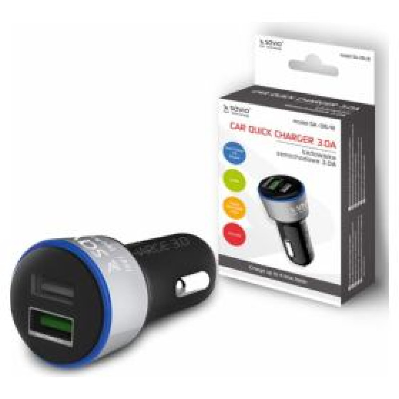 Savio Lādētājs Savio Car Quick Charge Charger LED Diode Black