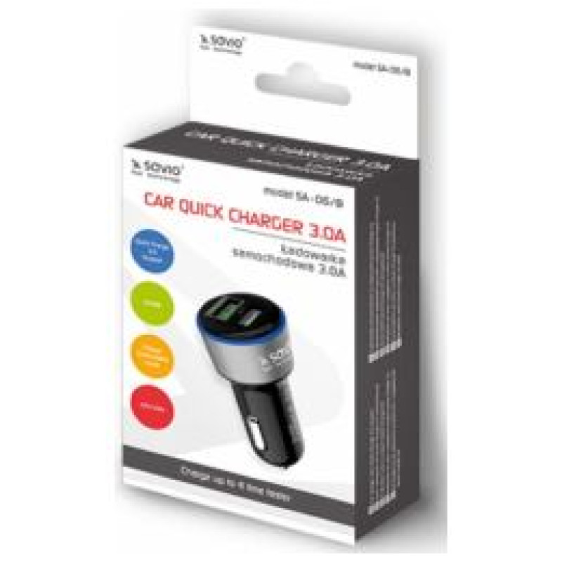 Savio Lādētājs Savio Car Quick Charge Charger LED Diode Black