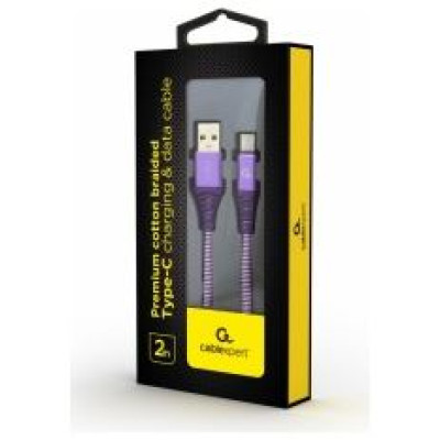 Gembird USB Male - USB Type C Male Premium cotton braided 2m Purple/White