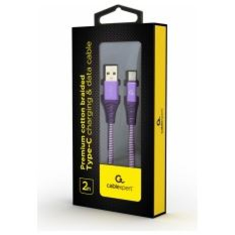 Gembird USB Male - USB Type C Male Premium cotton braided 2m Purple/White