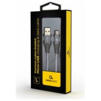 Gembird USB Male - Micro USB Male Premium cotton braided 1m Space Grey/White