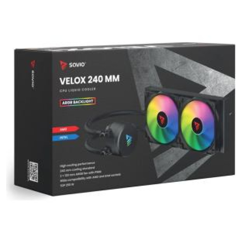 Savio Dzesētājs SAVIO VELOX 240mm ARGB CPU liquid cooler 250W Melns