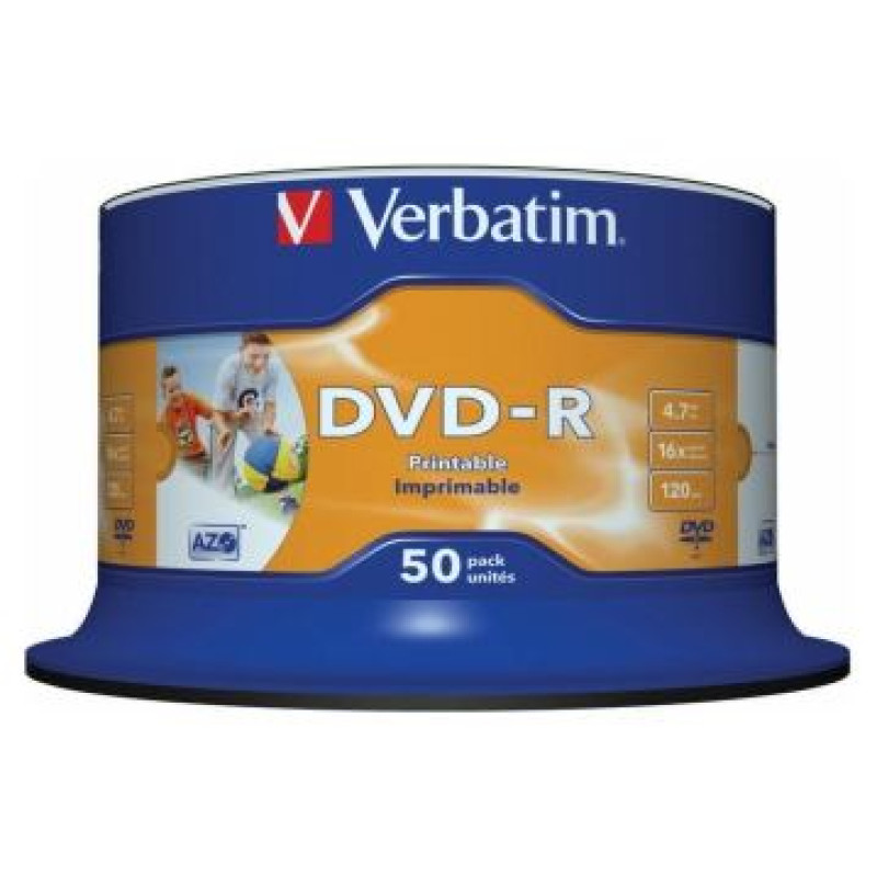 Verbatim Matricas DVD-R AZO Verbatim 4.7GB 16x Wide Printable non ID,50 Pack Spindle