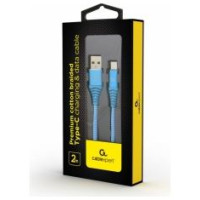 Gembird USB Male - USB Type C Male Premium cotton braided 2m Blue/White