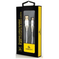 Gembird Premium Cotton Braided USB to 8-pin 2m Silver / White