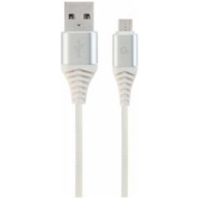 Gembird USB Male - Micro USB Male Premium cotton braided 2m Silver/White