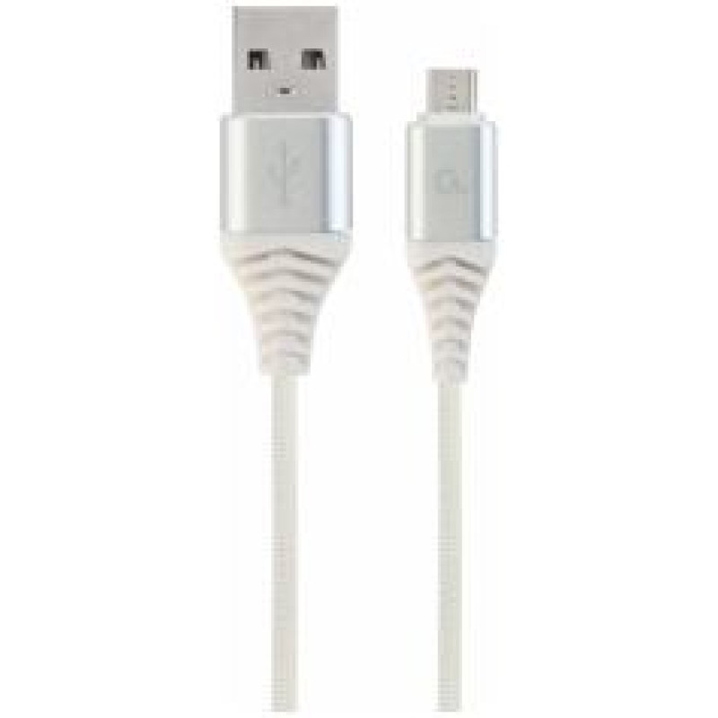 Gembird USB Male - Micro USB Male Premium cotton braided 2m Silver/White